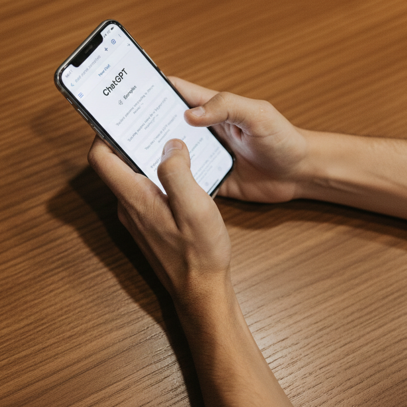 Iemand gebruikt de ChatGPT-app op een smartphone om een vraag te stellen aan de AI-chatbot.